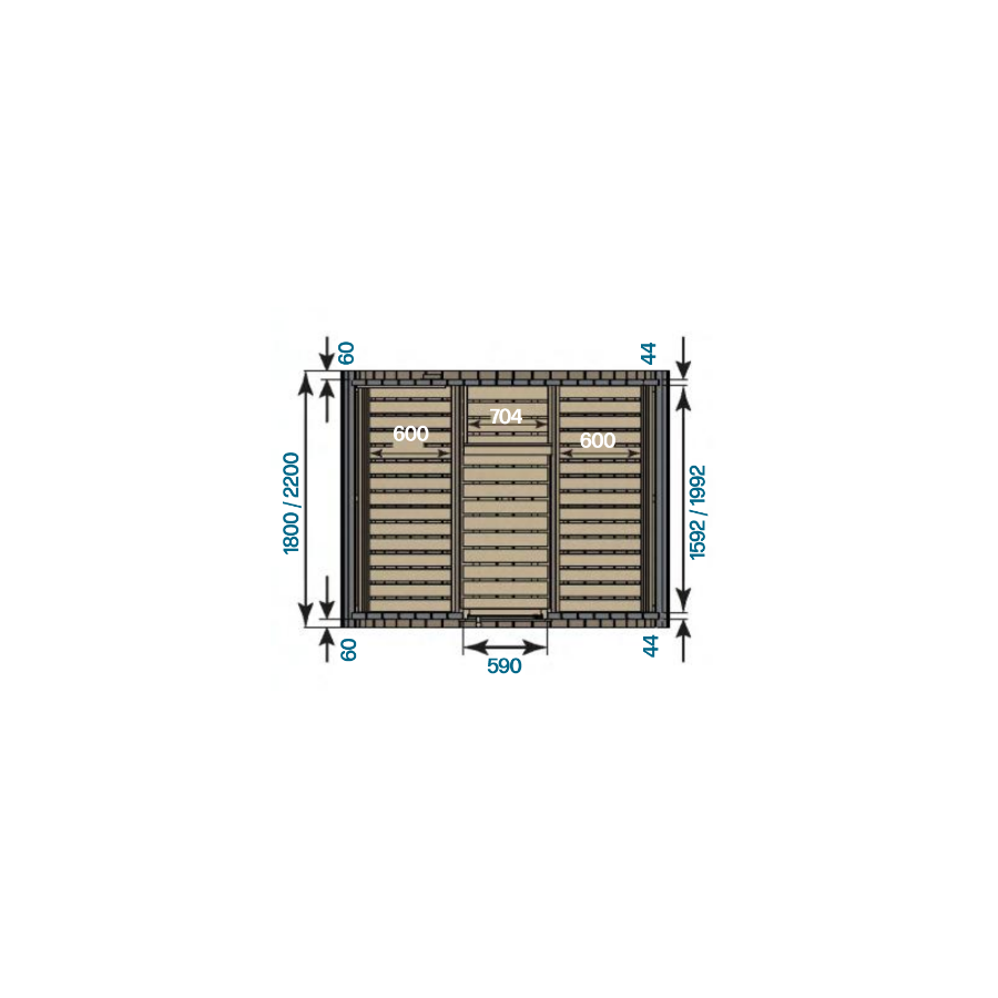 Sauna-exterieur-modèle-KAMMI-HARVIA-dimensions