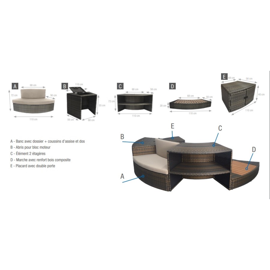 SPA  Vita premium + mobilier 5 éléments Dimensions