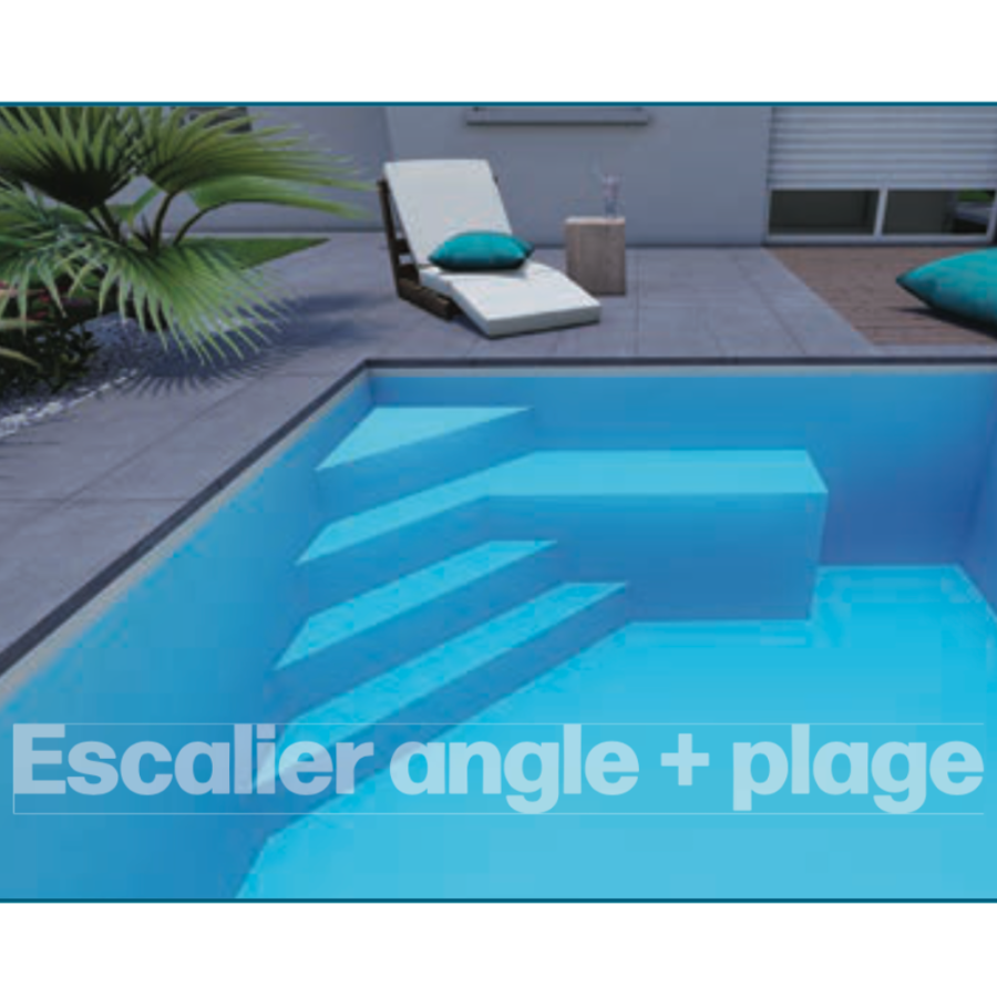 Kit escalier d'angle avec plage sans béton ESCABLOC pour piscine